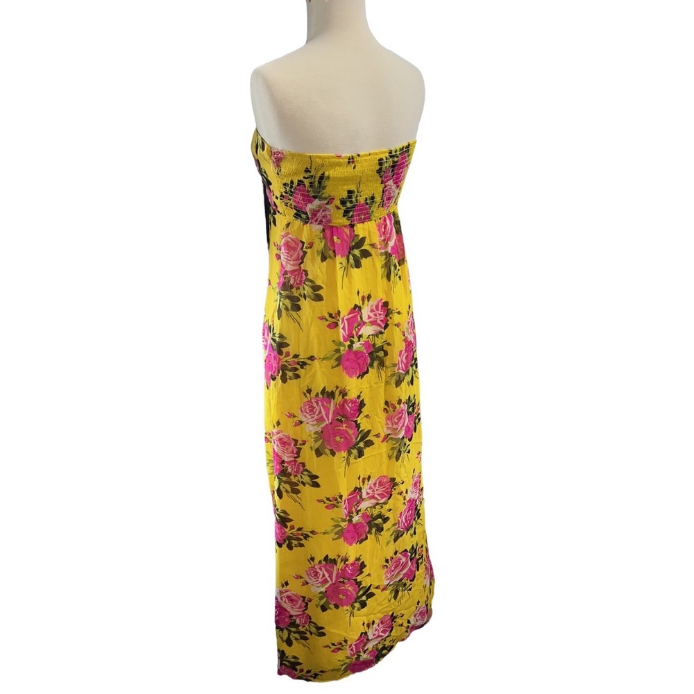 Vtg Betsey Johnson Silk Strapless Maxi Dress Yellow Rose Floral Coquette Sz 2 - Picture 4 of 16